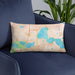 Custom Forest Lake Minnesota Map Throw Pillow in Watercolor on Blue Colored Chair