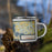 Right View Custom Forest Lake Minnesota Map Enamel Mug in Woodblock on Grass With Trees in Background