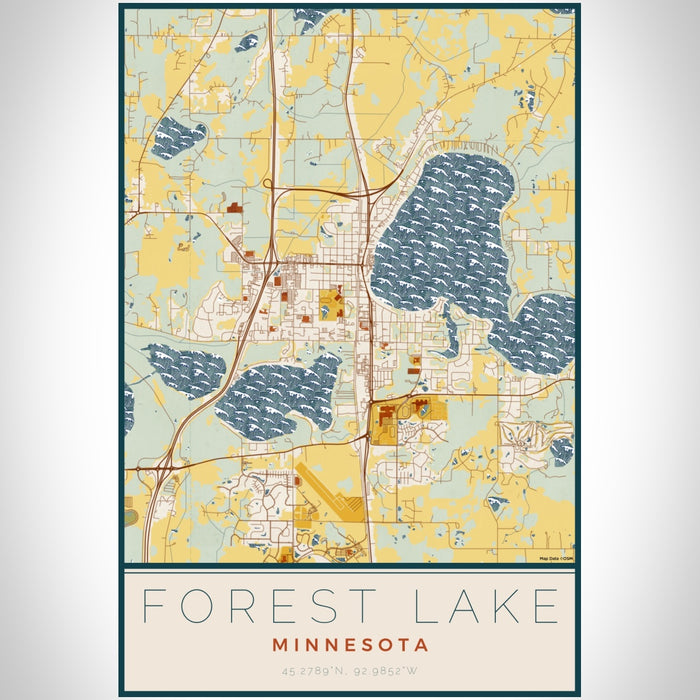 Forest Lake Minnesota Map Print Portrait Orientation in Woodblock Style With Shaded Background