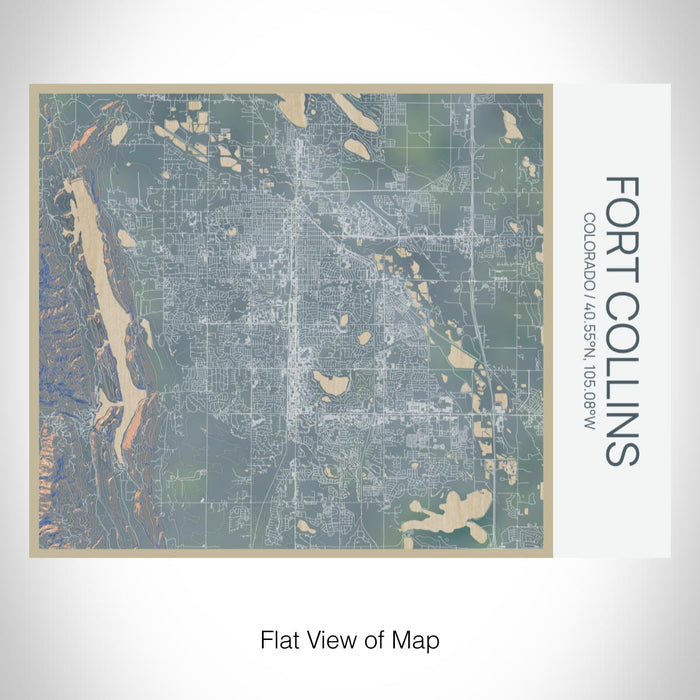 Rendered View of Fort Collins Colorado Map on 20oz Stainless Steel Insulated Bottle with Bamboo Top with printed afternoon style map
