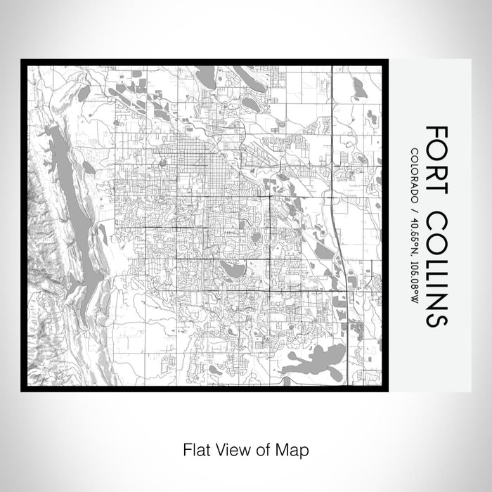 Rendered View of Fort Collins Colorado Map on 20oz Stainless Steel Insulated Bottle with Bamboo Top with printed classic style map