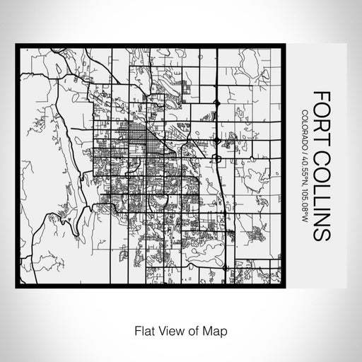 Rendered View of Fort Collins Colorado Map on 20oz Stainless Steel Insulated Bottle with Bamboo Top in Matte White with printed Tactile Lines Map in Black