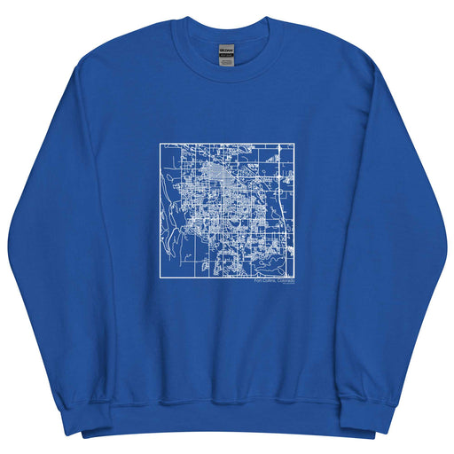 Fort Collins Colorado  Map Unisex Crewneck Sweater with City inscription in Royal Blue