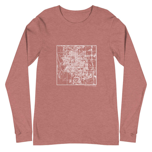 Fort Collins Colorado  Map Unisex Long-Sleeve T-shirt with City inscription in Heather Mauve