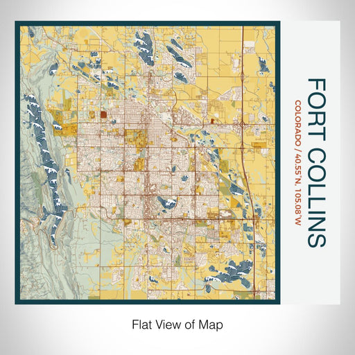 Rendered View of Fort Collins Colorado Map on 17oz Stainless Steel Insulated Tumbler in Woodblock Map Style