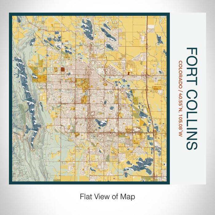 Rendered View of Fort Collins Colorado Map on 17oz Stainless Steel Insulated Tumbler in Woodblock Map Style