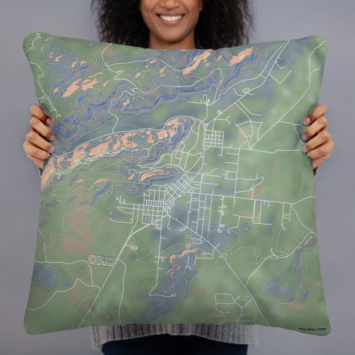 Person holding 22x22 Custom Fort Davis Texas Map Throw Pillow in Afternoon
