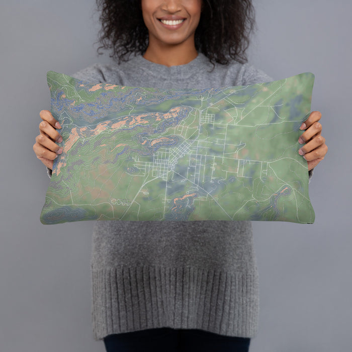Person holding 20x12 Custom Fort Davis Texas Map Throw Pillow in Afternoon