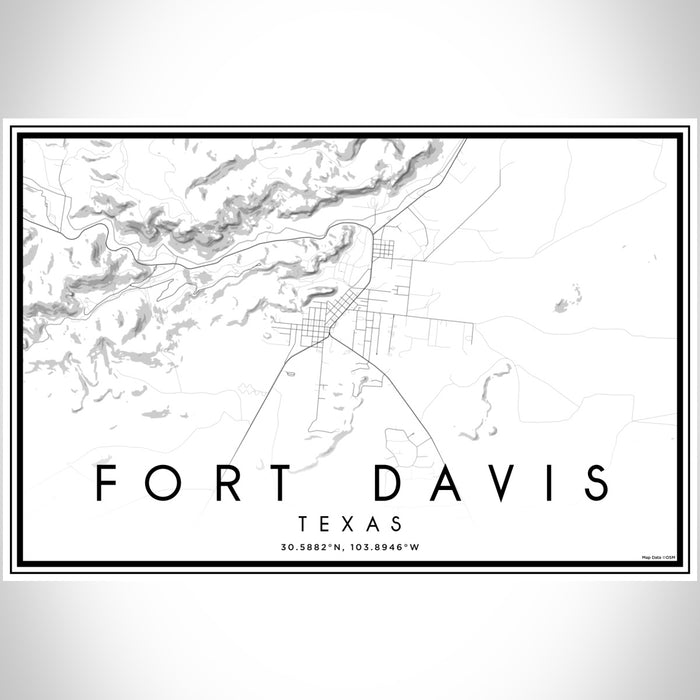 Fort Davis Texas Map Print Landscape Orientation in Classic Style With Shaded Background