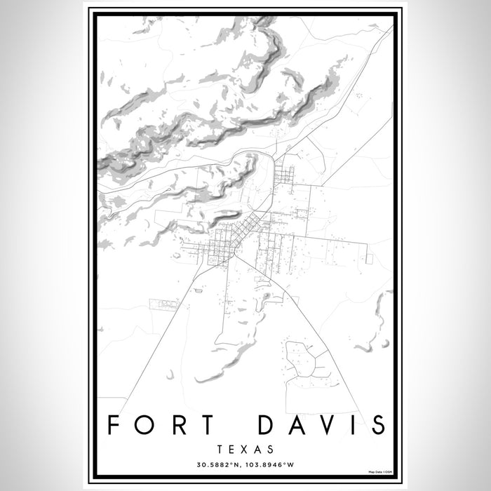 Fort Davis Texas Map Print Portrait Orientation in Classic Style With Shaded Background