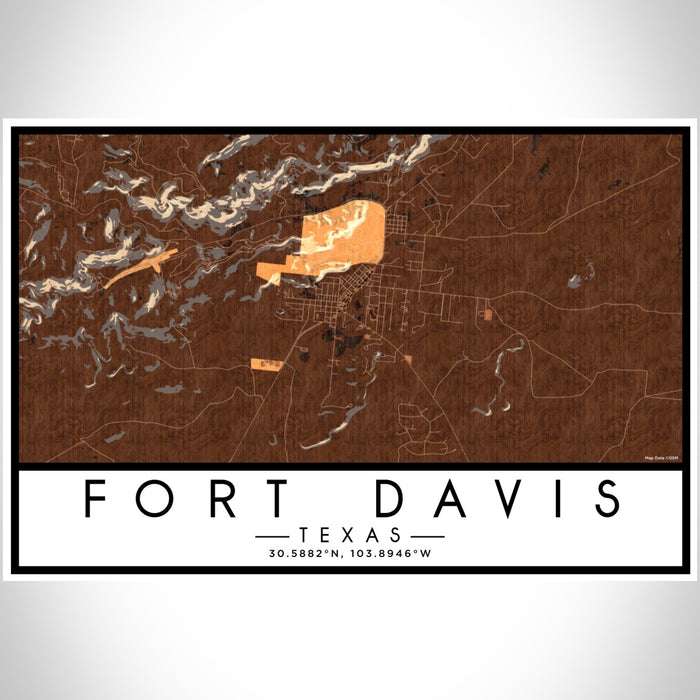 Fort Davis Texas Map Print Landscape Orientation in Ember Style With Shaded Background