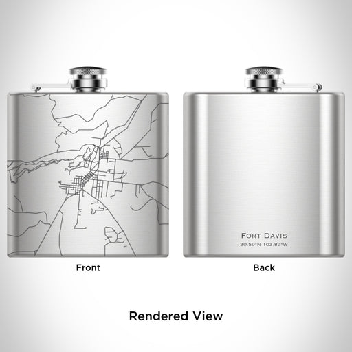 Rendered View of Fort Davis Texas Map Engraving on 6oz Stainless Steel Flask