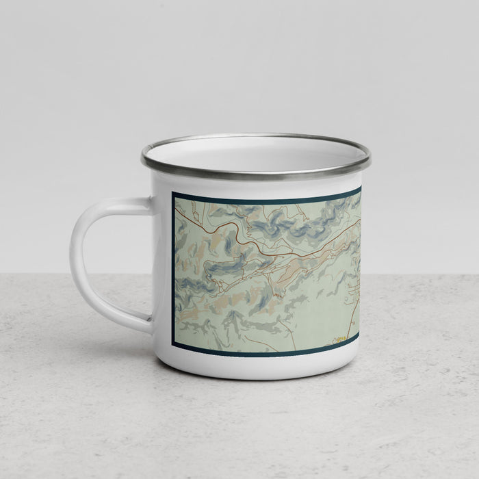 Left View Custom Fort Davis Texas Map Enamel Mug in Woodblock