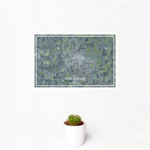 12x18 Fort Dodge Iowa Map Print Landscape Orientation in Afternoon Style With Small Cactus Plant in White Planter