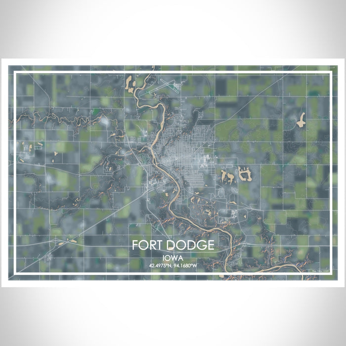 Fort Dodge Iowa Map Print Landscape Orientation in Afternoon Style With Shaded Background