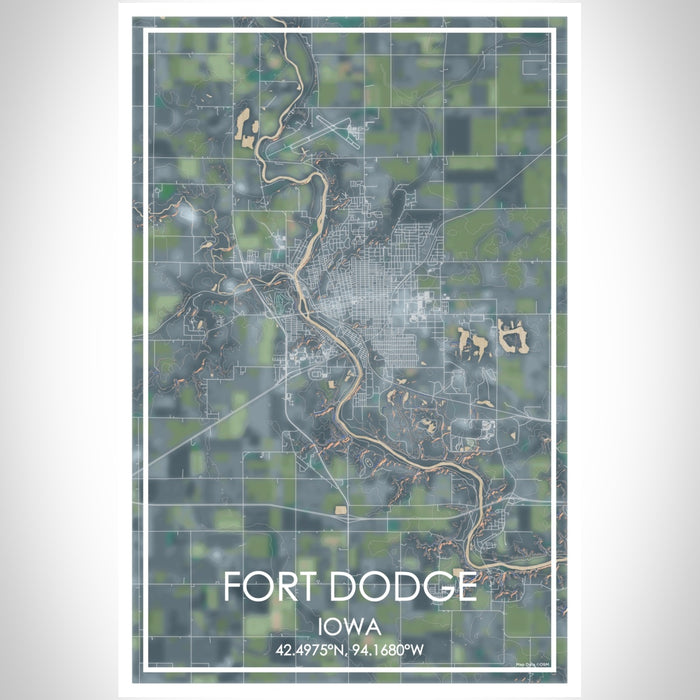 Fort Dodge Iowa Map Print Portrait Orientation in Afternoon Style With Shaded Background