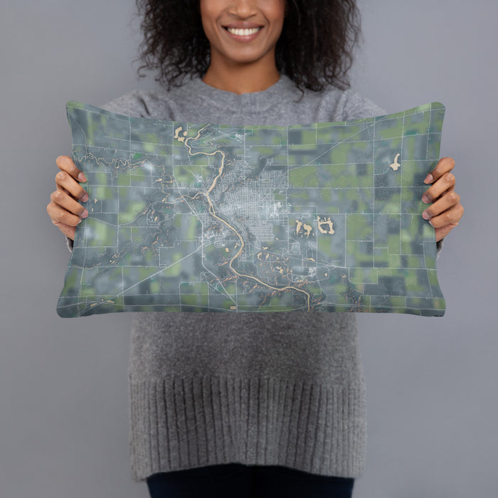 Person holding 20x12 Custom Fort Dodge Iowa Map Throw Pillow in Afternoon