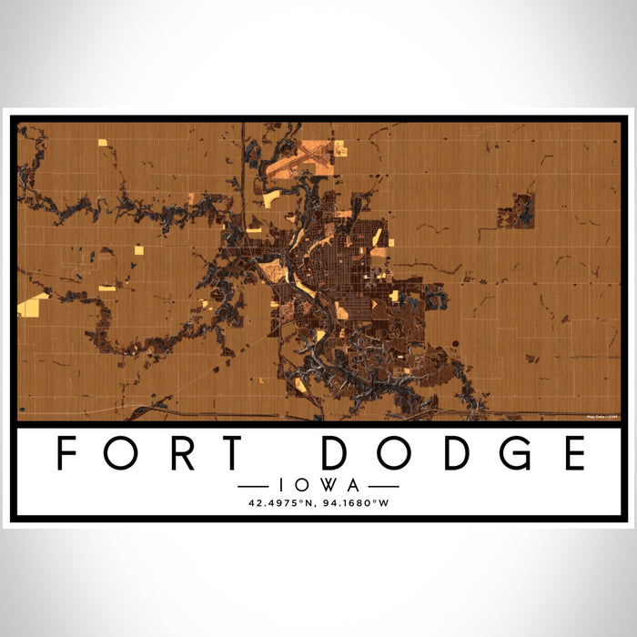 Fort Dodge Iowa Map Print Landscape Orientation in Ember Style With Shaded Background