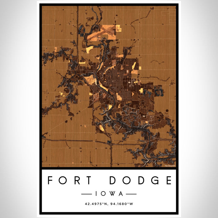 Fort Dodge Iowa Map Print Portrait Orientation in Ember Style With Shaded Background