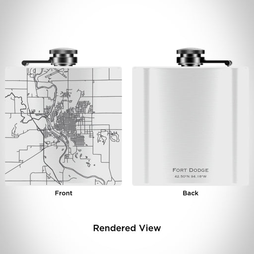 Rendered View of Fort Dodge Iowa Map Engraving on 6oz Stainless Steel Flask in White