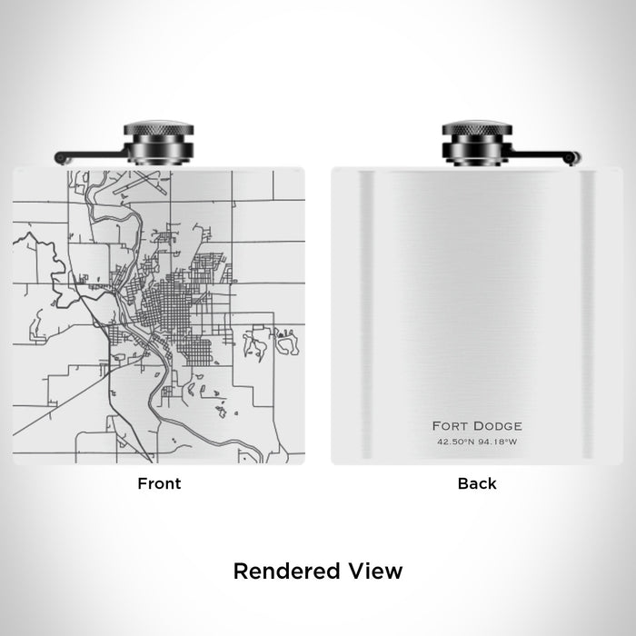 Rendered View of Fort Dodge Iowa Map Engraving on 6oz Stainless Steel Flask in White