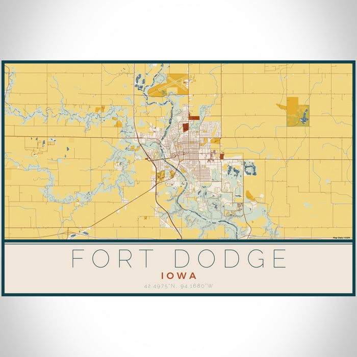 Fort Dodge Iowa Map Print Landscape Orientation in Woodblock Style With Shaded Background