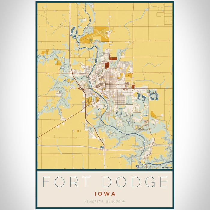 Fort Dodge Iowa Map Print Portrait Orientation in Woodblock Style With Shaded Background