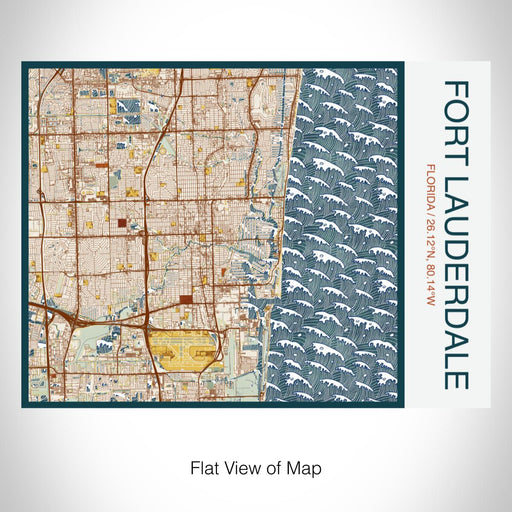Rendered View of Fort Lauderdale Florida Map on 20oz Stainless Steel Insulated Bottle with Bamboo Top with printed woodblock style map