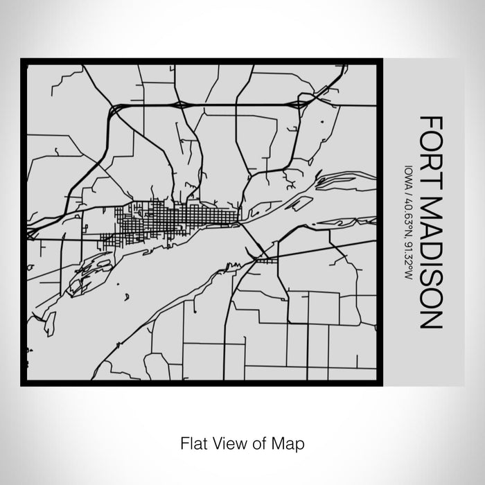 Rendered View of Fort Madison Iowa Map on 20oz Stainless Steel Insulated Bottle with Bamboo Top with printed Tactile Lines Map in Black