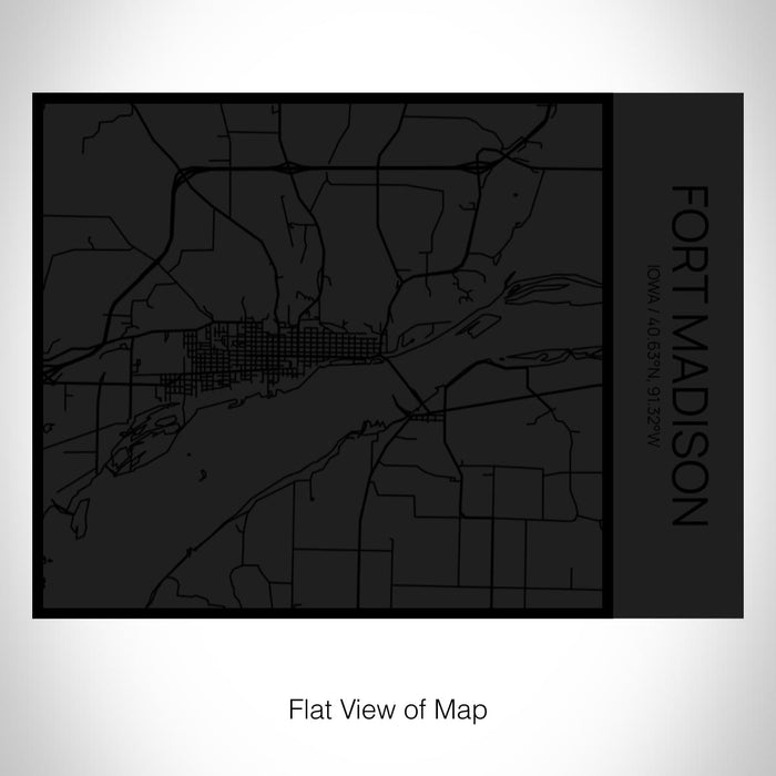 Rendered View of Fort Madison Iowa Map on 20oz Stainless Steel Insulated Bottle with Bamboo Top in Matte Black with printed Tactile Lines Map in Black