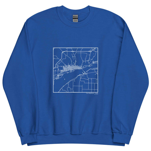 Fort Madison Iowa  Map Unisex Crewneck Sweater with City inscription in Royal Blue