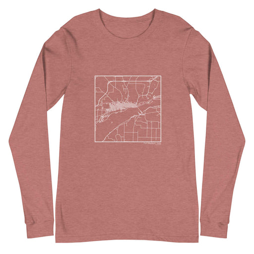 Fort Madison Iowa  Map Unisex Long-Sleeve T-shirt with City inscription in Heather Mauve