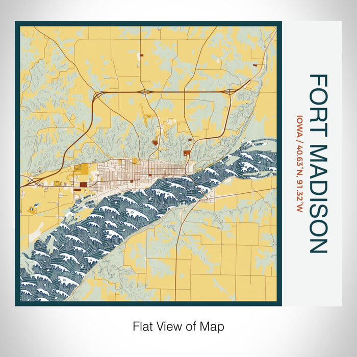 Rendered View of Fort Madison Iowa Map on 17oz Stainless Steel Insulated Tumbler in Woodblock Map Style