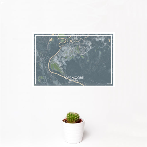 12x18 Fort Moore Georgia Map Print Landscape Orientation in Afternoon Style With Small Cactus Plant in White Planter