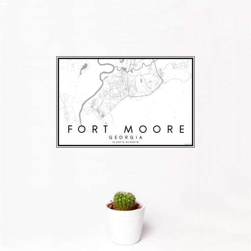 12x18 Fort Moore Georgia Map Print Landscape Orientation in Classic Style With Small Cactus Plant in White Planter