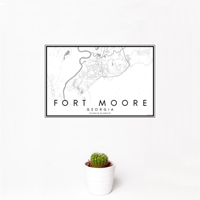 12x18 Fort Moore Georgia Map Print Landscape Orientation in Classic Style With Small Cactus Plant in White Planter