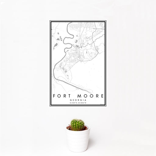 12x18 Fort Moore Georgia Map Print Portrait Orientation in Classic Style With Small Cactus Plant in White Planter