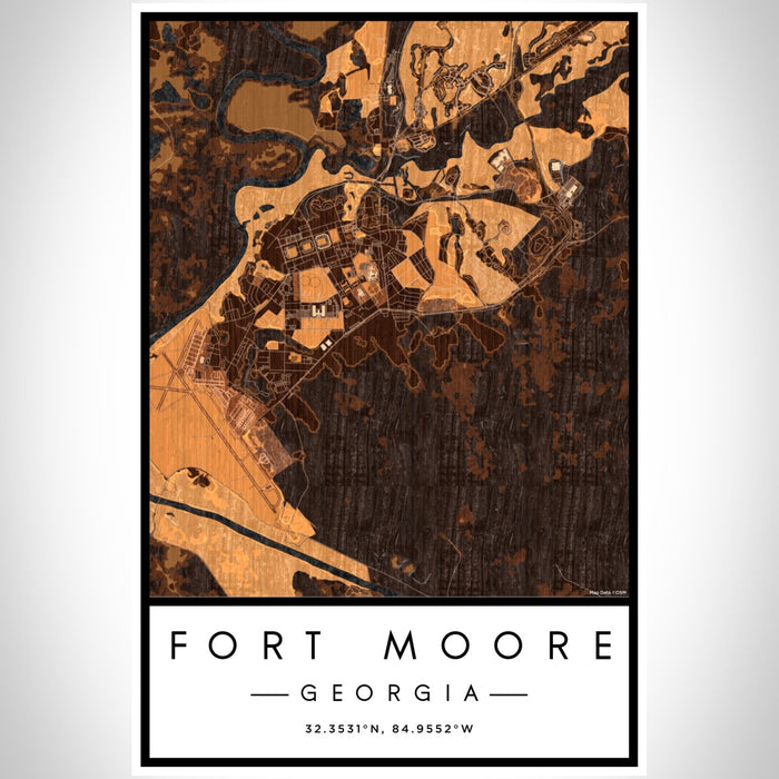 Fort Moore Georgia Map Print Portrait Orientation in Ember Style With Shaded Background
