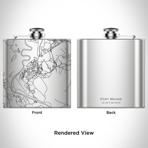 Rendered View of Fort Moore Georgia Map Engraving on 6oz Stainless Steel Flask
