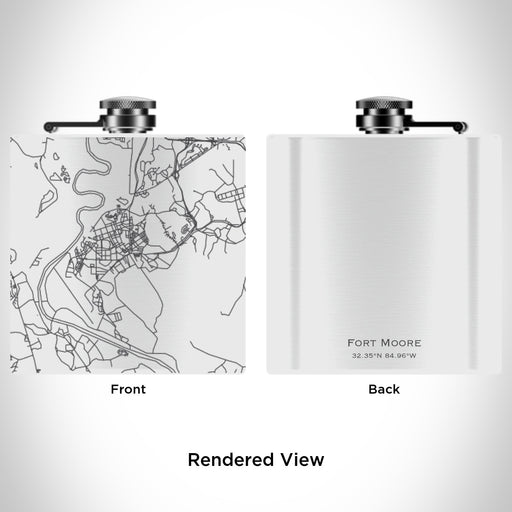 Rendered View of Fort Moore Georgia Map Engraving on 6oz Stainless Steel Flask in White