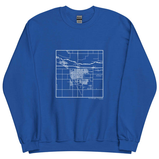 Fort Morgan Colorado  Map Unisex Crewneck Sweater with City inscription in Royal Blue