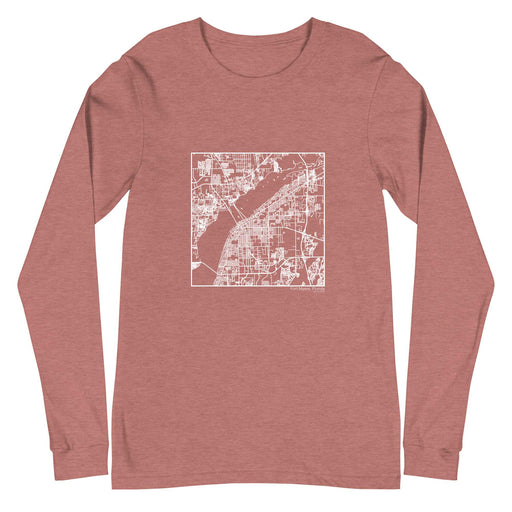Fort Myers Florida  Map Unisex Long-Sleeve T-shirt with City inscription in Heather Mauve