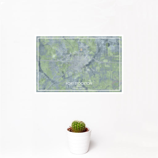 12x18 Fort Stockton Texas Map Print Landscape Orientation in Afternoon Style With Small Cactus Plant in White Planter