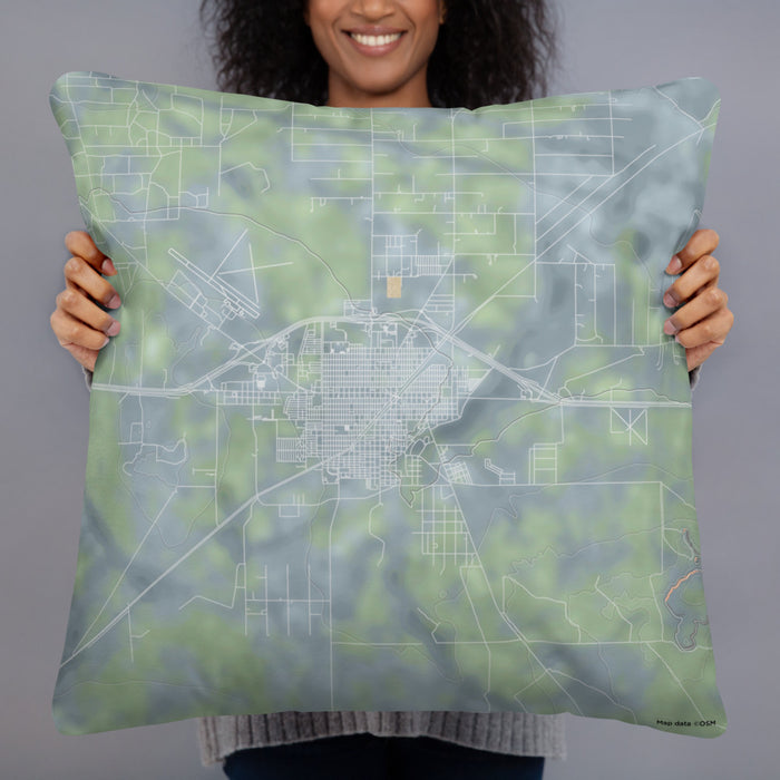 Person holding 22x22 Custom Fort Stockton Texas Map Throw Pillow in Afternoon