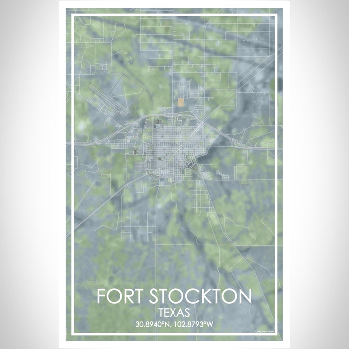 Fort Stockton Texas Map Print Portrait Orientation in Afternoon Style With Shaded Background