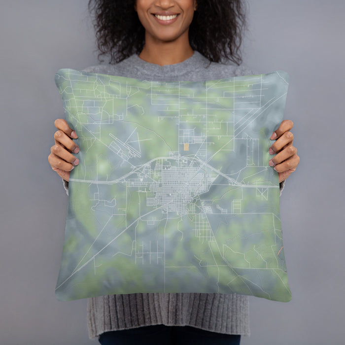 Person holding 18x18 Custom Fort Stockton Texas Map Throw Pillow in Afternoon