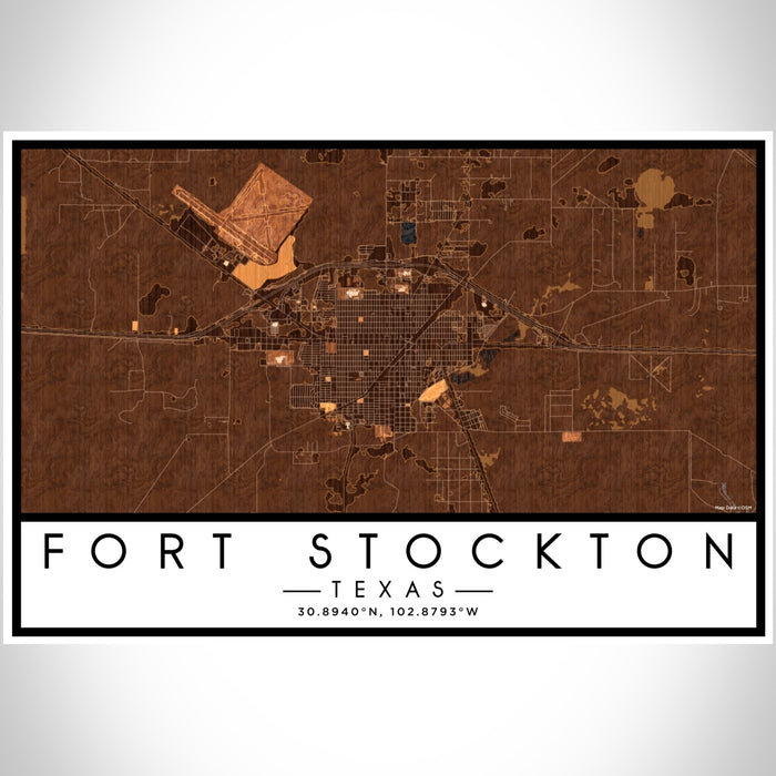 Fort Stockton Texas Map Print Landscape Orientation in Ember Style With Shaded Background