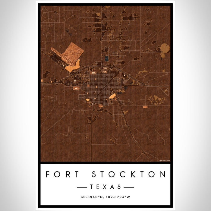 Fort Stockton Texas Map Print Portrait Orientation in Ember Style With Shaded Background