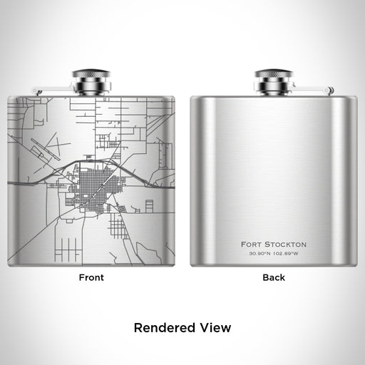 Rendered View of Fort Stockton Texas Map Engraving on 6oz Stainless Steel Flask