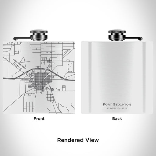 Rendered View of Fort Stockton Texas Map Engraving on 6oz Stainless Steel Flask in White